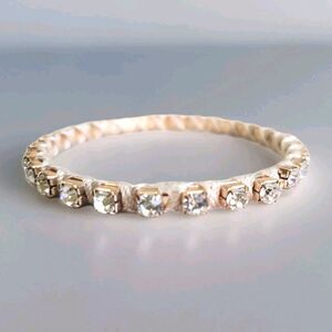 Boho Gold Tone Bangle Bracelet Clear Crystal Stones Macrame Wrapped Cord